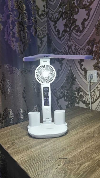 Stol usti LED chiroq, 6in1 (chiroq,fan,soat,termometr,tungichiroq). — 3