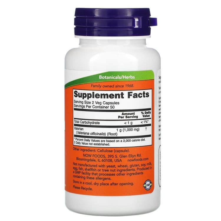 Корень валерианы, NOW Valerian Root 100 капсул — 2
