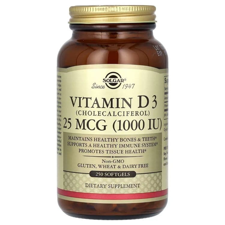 Витамин D3, 25 мкг (1000 МЕ) Solgar, Vitamin D3 250 капсул — 1