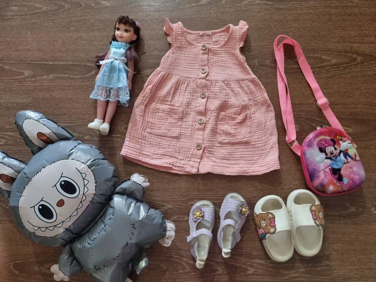 Цена за все Детский набор для девочек 1-2 года Платье сумка басаножка — 4
