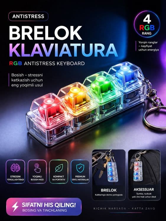 Stressga Qarshi Brelok-Klaviatura, RGB Antistress Keyboard — 1