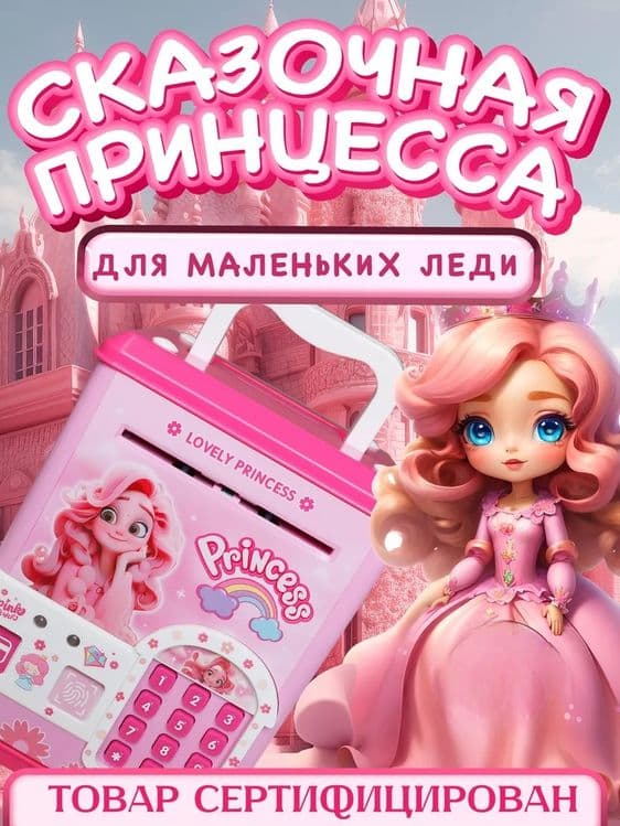 Копилка сейф интерактивная Принцесса розовая — 3