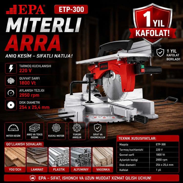 Торцовочная пила  Tarsovka ETP-300 Miterli Arra epa — 1