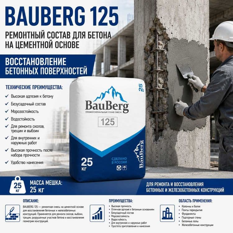 Bauberg Ремонтные сухие смеси Восстановление бетонных поверхностей