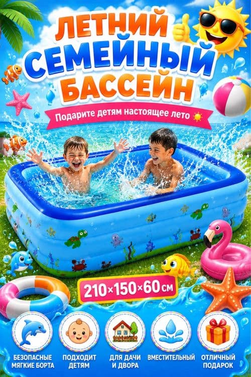 Бассейн надувной семейный (210х150х60 см) / Shishiriladigan basseyn — 1