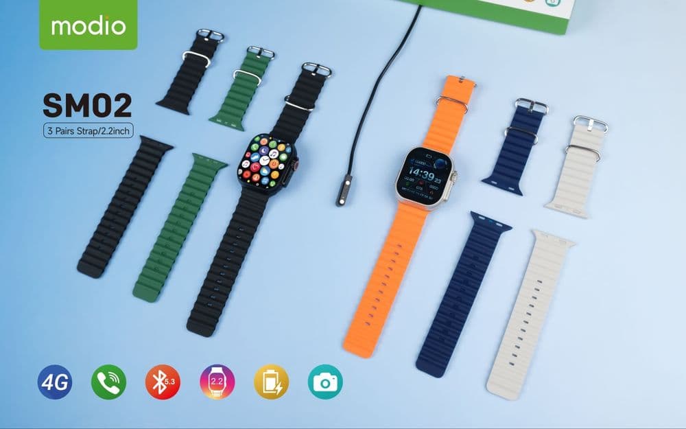 Modio Sm02 Смарт-часы Камера Sim-карта 4g Три 3 пары ремешка — 4