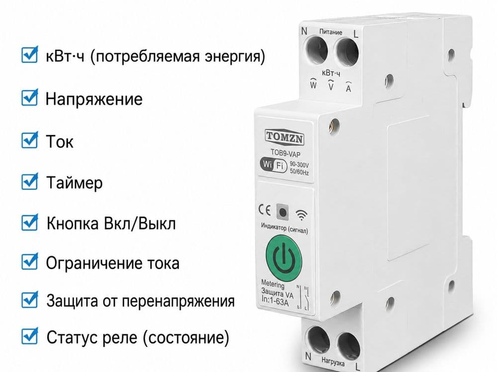 Wi-Fi авто/вык.63A .Tuya Smart Защита от скачков напряжения — 2