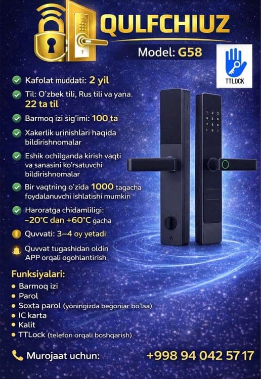 Smart qulf, smart zamok, aqlli qulf, умный замок - face id, kod parol — 8