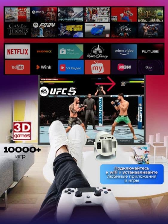 Смарт Android Проектор HY300 FullHD(Новые в упаковке)Игравой приставка — 4