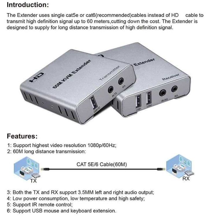 HDMI EXTENDER 60M.KVM-удлинитель через Ethernet Cat5e/6, 60 м — 8