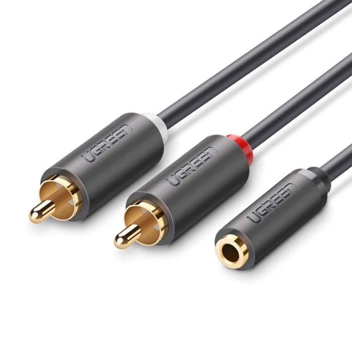 Фирменный кабель UGREEN 3.5мм (мама) на 2 RCA (папа) — 3