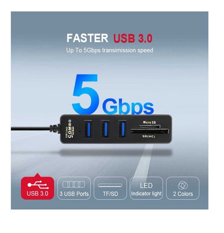 USB 3.0/USB-C расширитель портов 5в1 USB 3.0 + SD/TF для TV, Video — 2