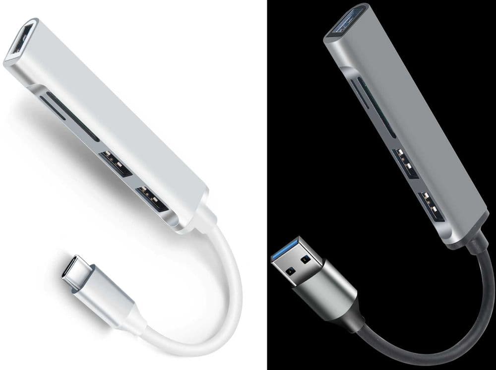 USB 3.0/USB-C расширитель портов 5в1 USB 3.0 + SD/TF для TV, Video — 3