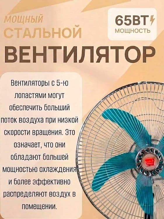 Вентилятор 3 в 1, 3 скорости с 5-ю металлическими лопастями — 7