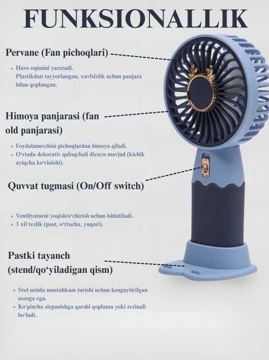 Mini ventilyatori, ish stoli uchun, USB portativ — 2