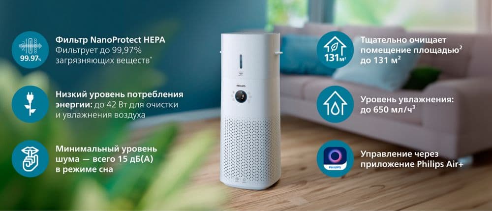 PHILIPS очиститель и увлажнитель 2в1 (130кв) Оригинал Доставка бонус — 4