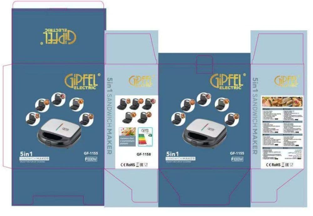 Вафельница 5in1 сендвичница GIPFEL GF-1155 vafelnitsa sendvichnitsa — 1
