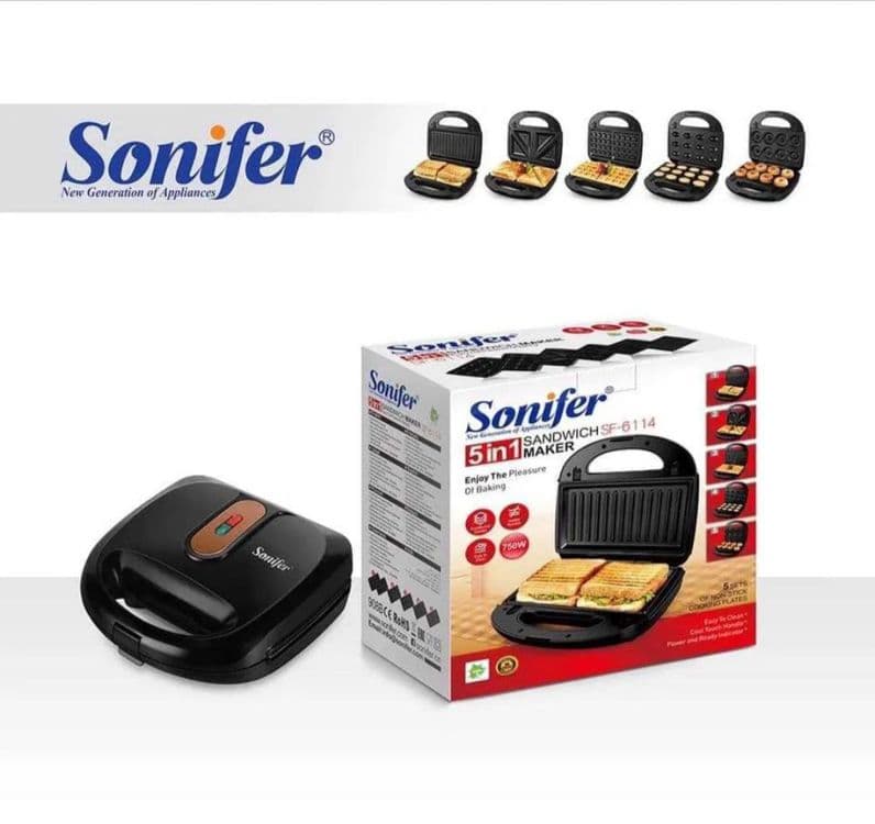 SONIFER 5в1 Вафельница Тостер Гриль орешница печеница toster sf-6114 — 3