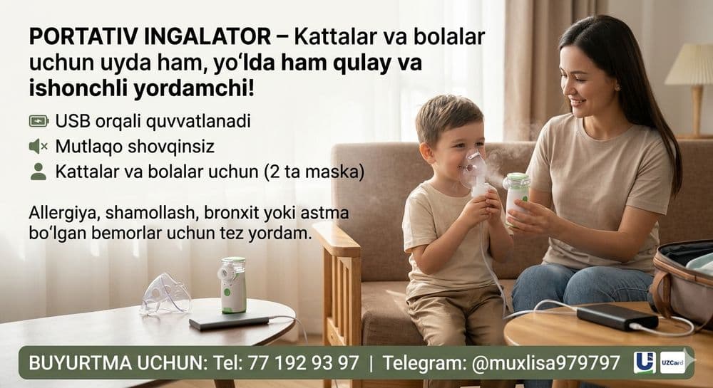 Mini Ingalyator Allergiya, shamollash, bronxit yoki astma bo‘lgan un — 3