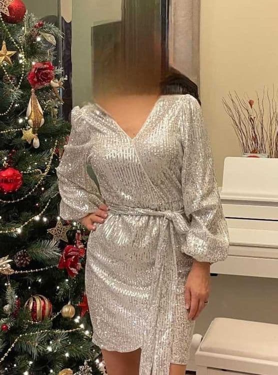 Платье вечернее нарядное серебристый цвет, пайетки — 1