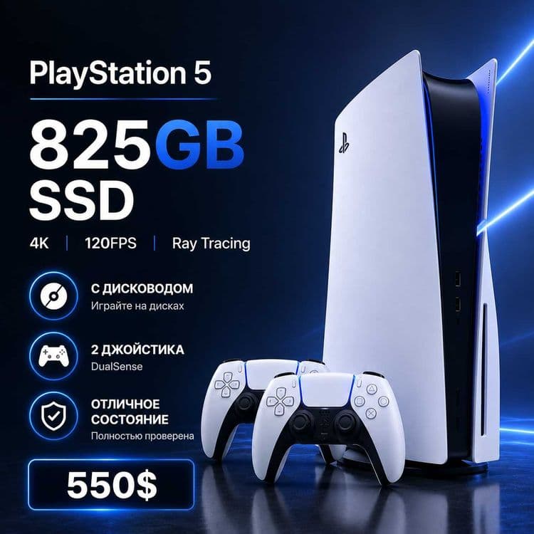 PlayStation 5 (PS5, версия с дисководом), 2 джойстика + игры — 1