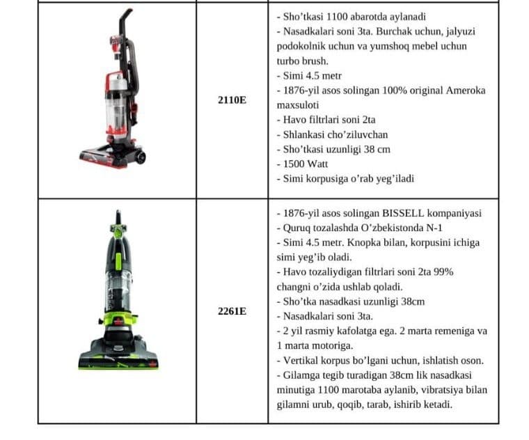 Bissell Amerikan pilisos 2 yil garantiya 5 yil servis xizmati. — 1