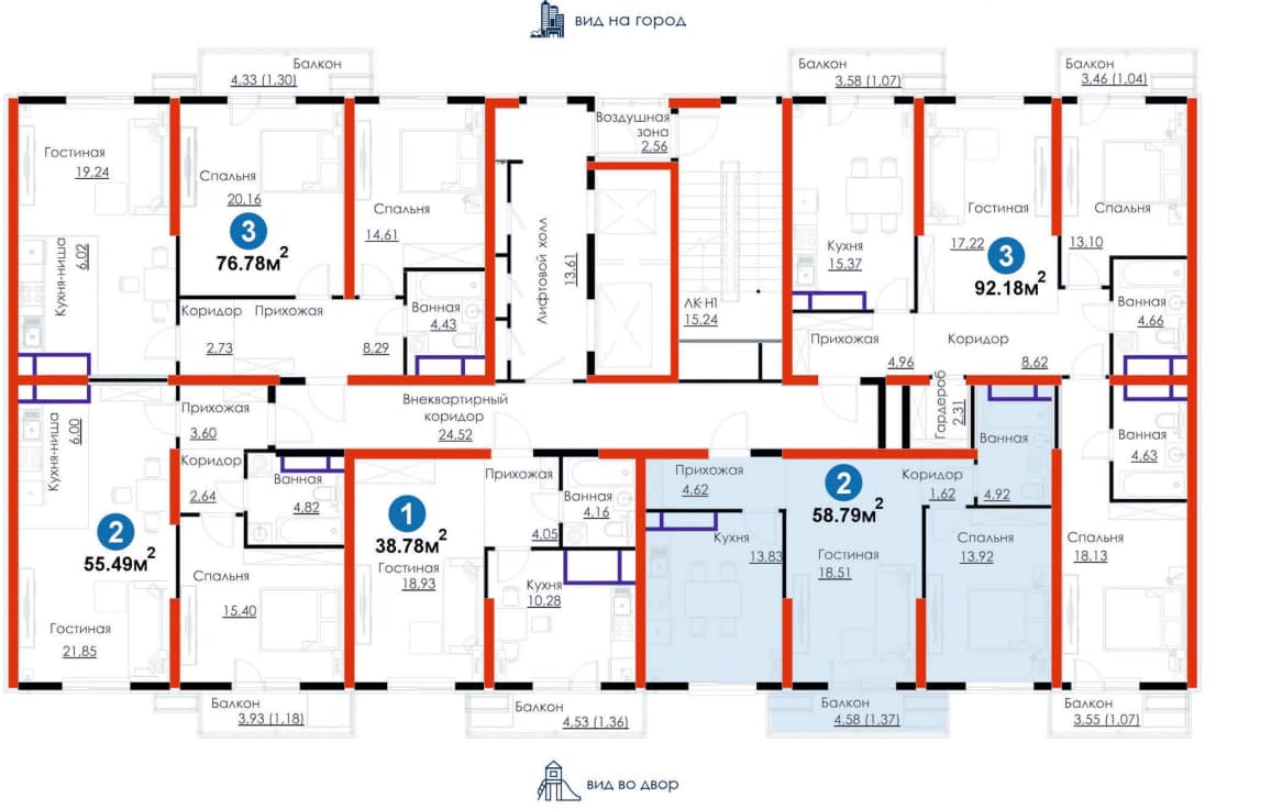 Класс "Comfort" 2 - комнатная квартира 58,79 м2 В новом жк — 3