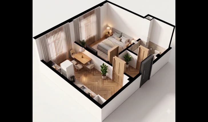 1 xonali kvartira, 42 m² — Sohil qasri — 1