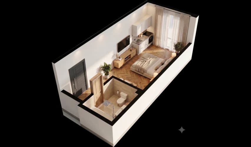 1 xonali kvartira, 27 m² — Sohil qasri — 1
