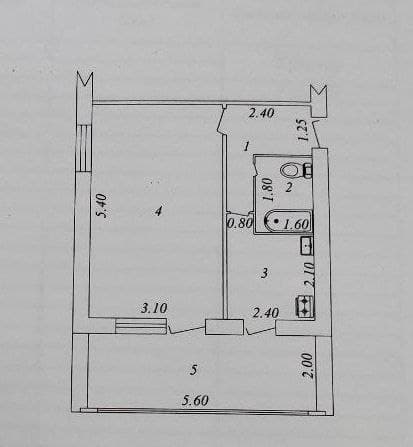 Массив Ялангач Буз-2 Хон-Атлас 1- ком 43м² Балкон 2/6 — 4