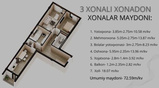 1 xonali kvartira, 39 m² — Obyekt 667 — 1