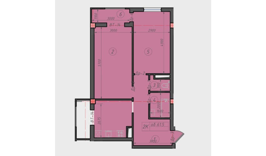 2 xonali kvartira, 62 m² — Obyekt 668 — 2