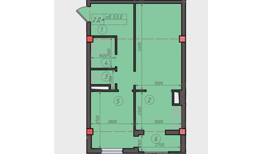 2 xonali kvartira, 53 m² — Obyekt 668 — 1