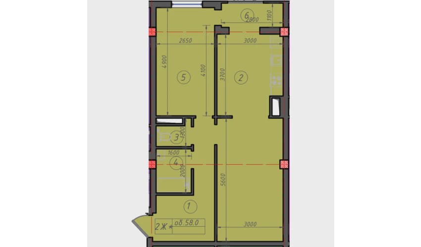 2 xonali kvartira, 58 m² — Obyekt 668 — 1