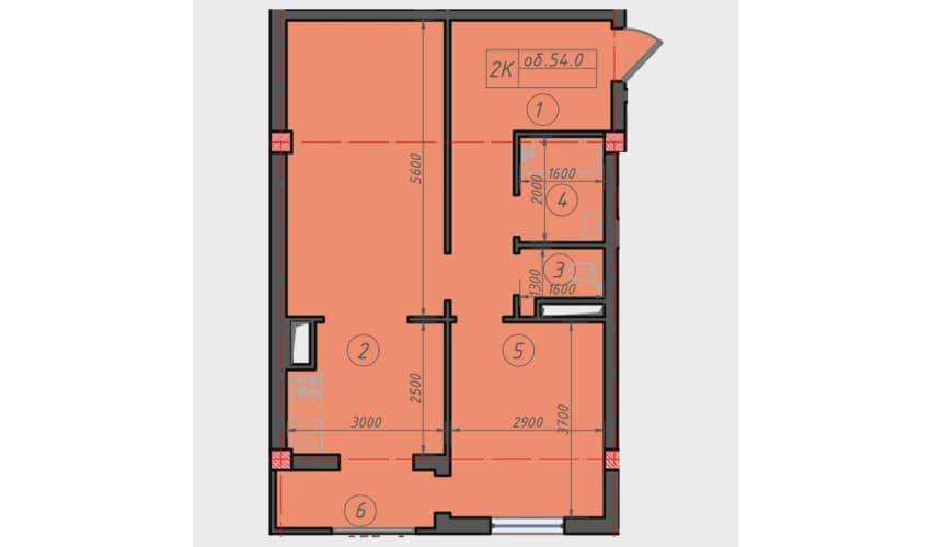 2 xonali kvartira, 54 m² — Obyekt 668 — 2