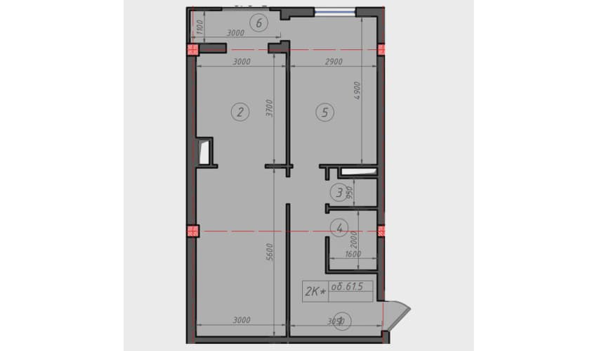 2 xonali kvartira, 62 m² — Obyekt 668 — 1