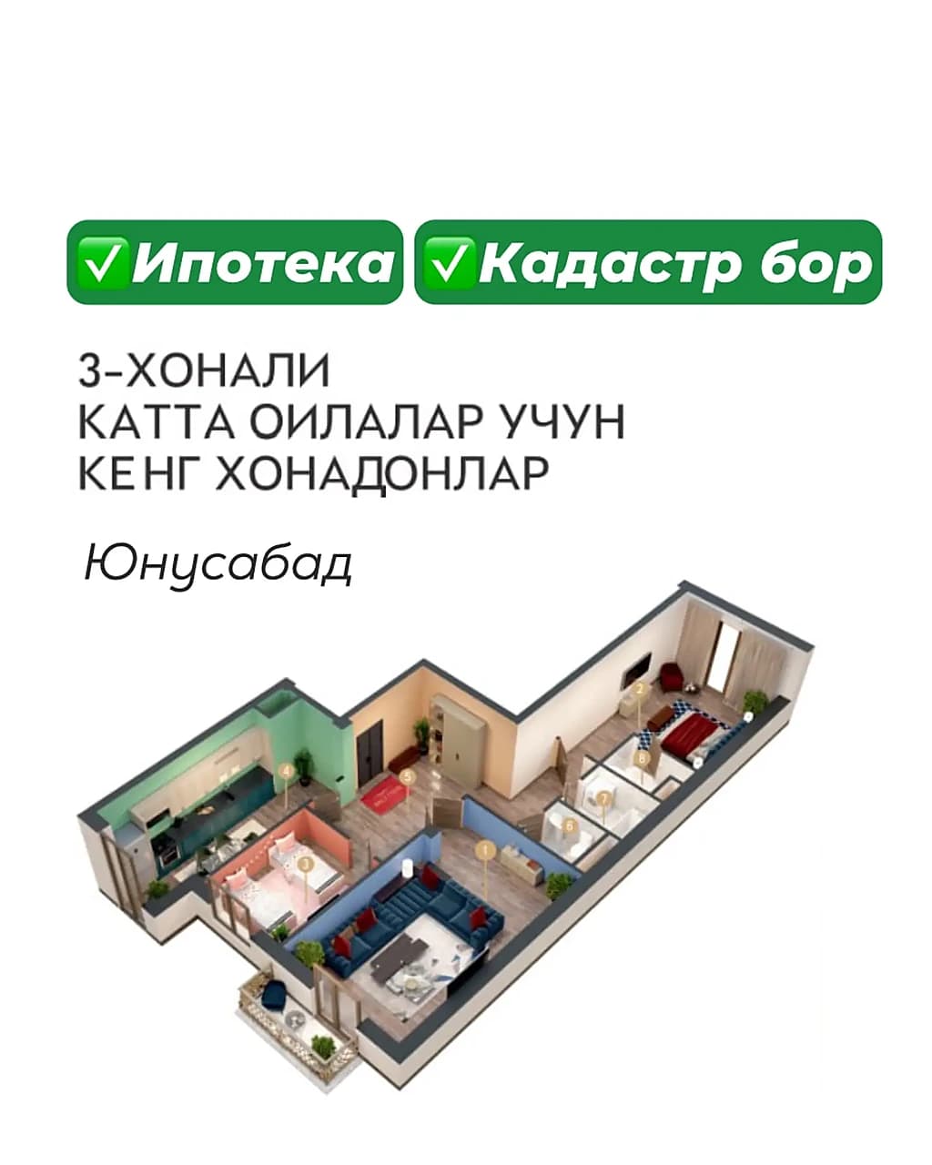 3-х комнатная квартира Новостройка с кадастром — 1