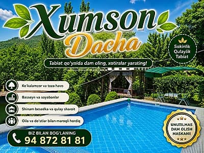 Dacha xumson ugam daryosga yaqin 94 872 81 81 — 1