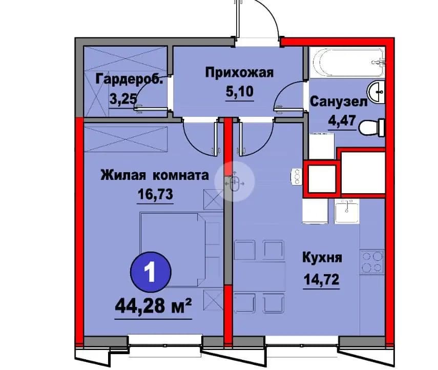 Продаётся 1-на комнатная квартира в ЖК Regnum Plaza  Ориентир: ул.Сайрам, Буз Базар — 1