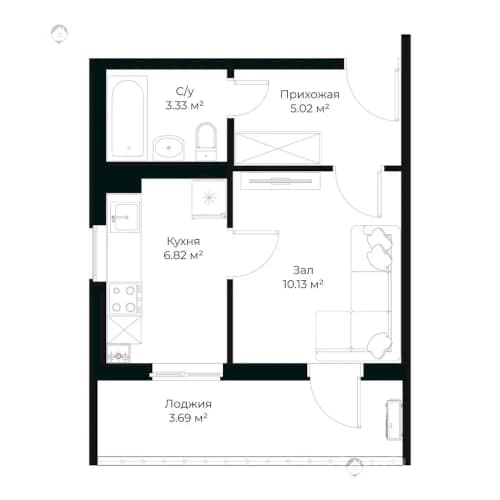 1к квартира, 29 м² — 1