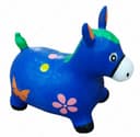 Резиновая игрушка ослик голубого цвета с цветными рисунками.