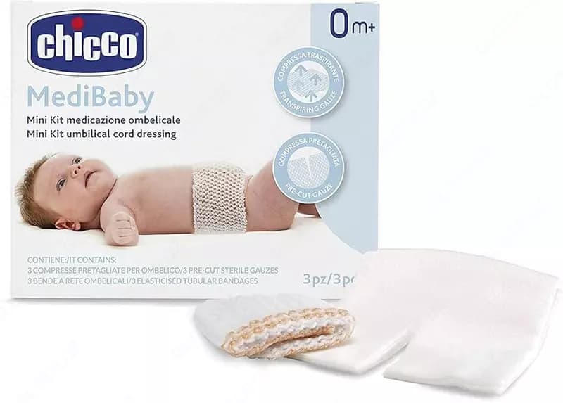 Повязка на пуповину "Chicco" Medibaby Mini Kit, 3 компресса, 3 эласт. бинта — 1