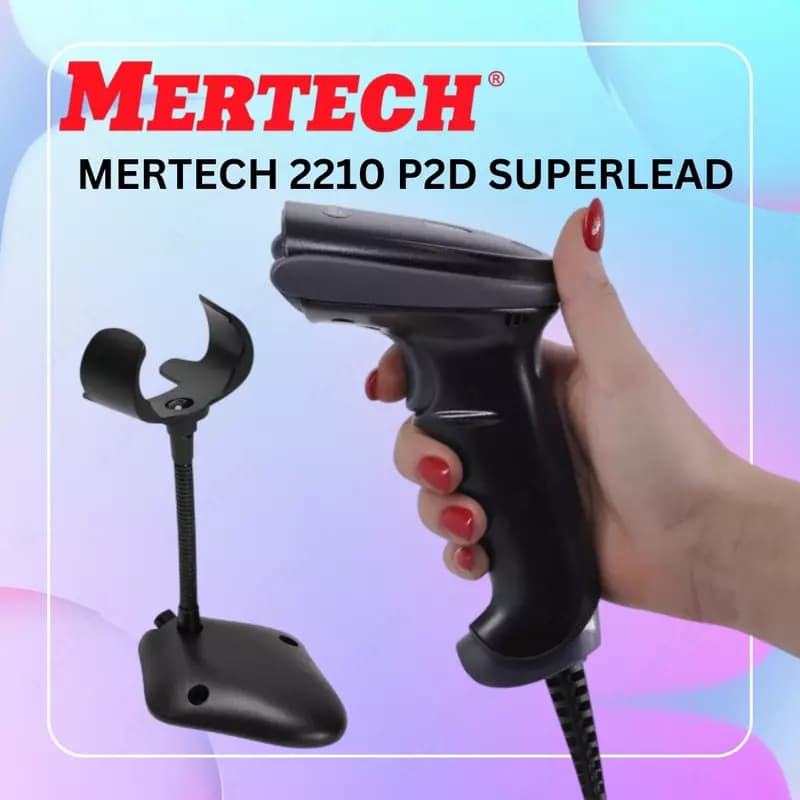 Проводной сканер штрих-кода MERTECH 2210 P2D SUPERLEAD черный 3 м кабель с гибкой подставкой — 1