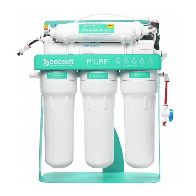 Ecosoft P'URE AquaCalcium Mint teskari osmos filtri, stendli nasosli,75gpd DuPont membranasi, minerallar bilan boyitilgan AquaCalcium kartriji, 1:1 drenaj. — 1