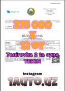 Tanirovka ruxsatnoma 375 000 som 12 oy