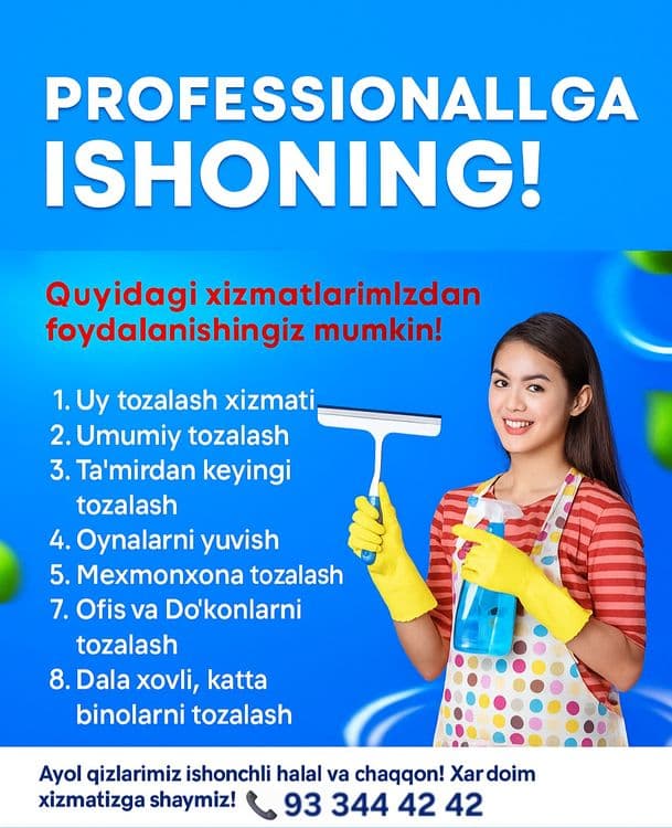 Navoida uborka xizmati 24/7 — 1