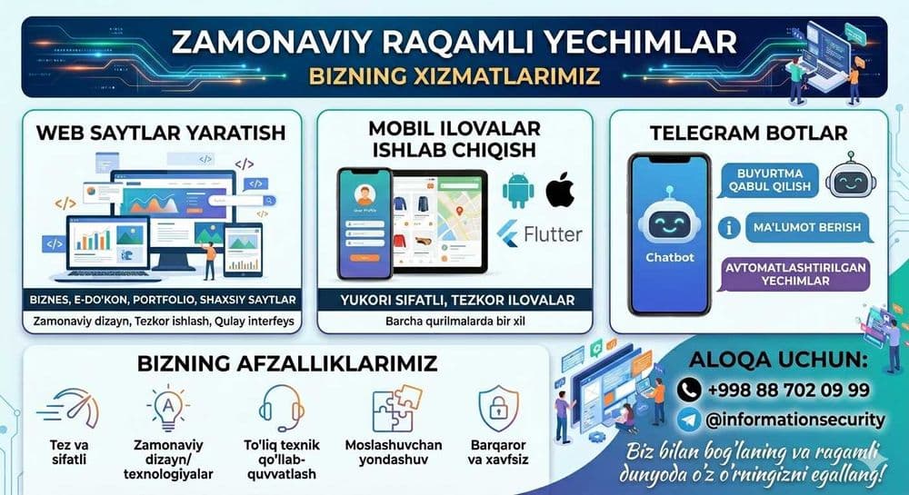 Web sayt , mobil ilova , telegram bot yaratish xizmati tez va sifatli — 1