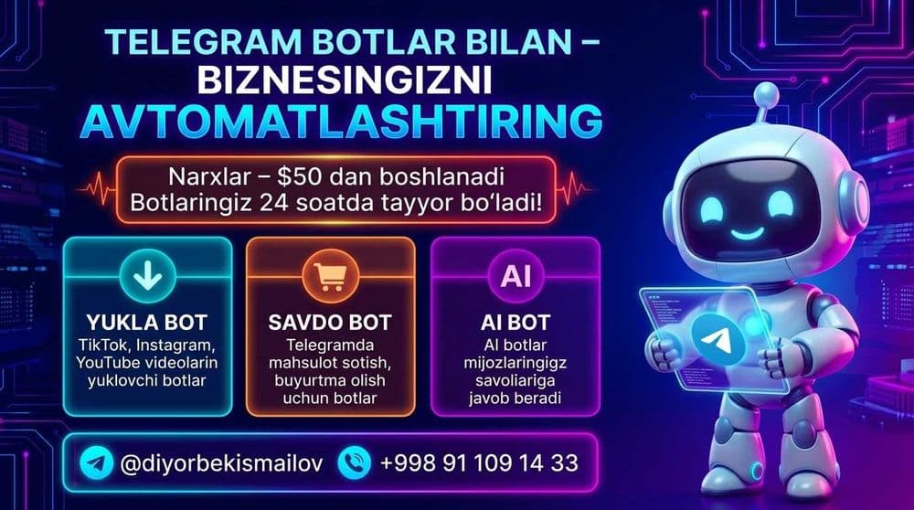 Telegram Bot Yasash Xizmati | Телеграм Бот Ясаш Хизмати — 1