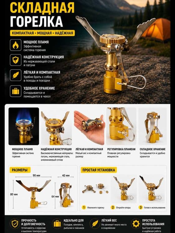 Складная туристическая газовая плита — 1