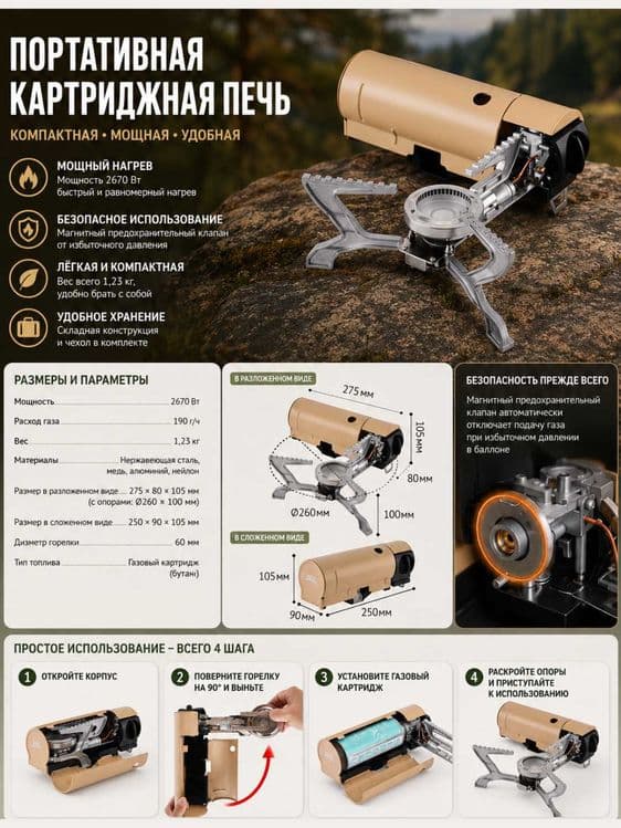 Складная туристическая газовая плита — 1